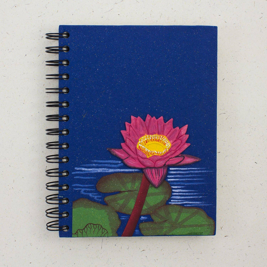 Lotus Flower Dark Blue Large Notebook