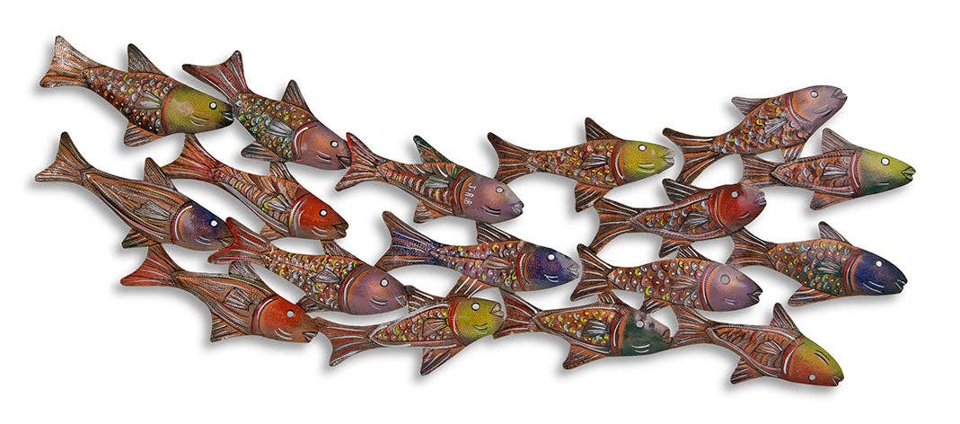 Handcrafted Painted Schooling Fish Wall Art