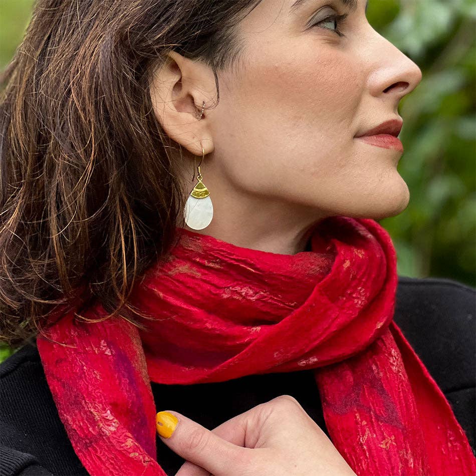 Teardrop Earrings  - Mother of Pearl & Brass