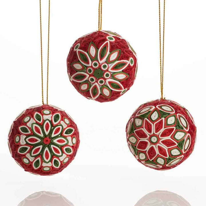 Quilled Christmas Ball Ornaments - Set of 3