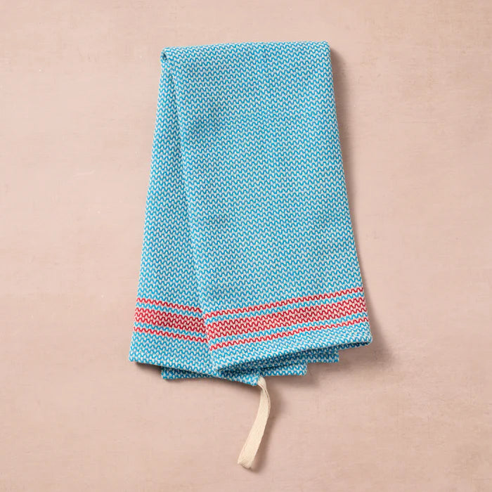 Matbakh Cotton Tea Towel - Aqua with Red