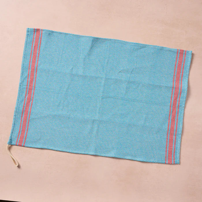 Matbakh Cotton Tea Towel - Aqua with Red