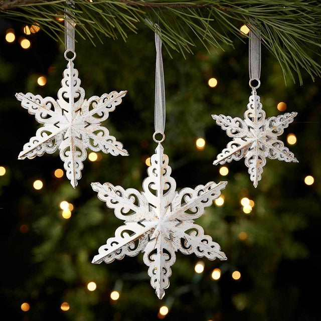 Antique White Snowflake Ornaments - Set of 3
