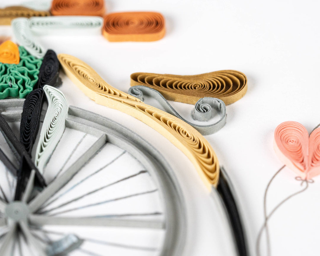 Antique High-Wheel Bicycle Quilling Card