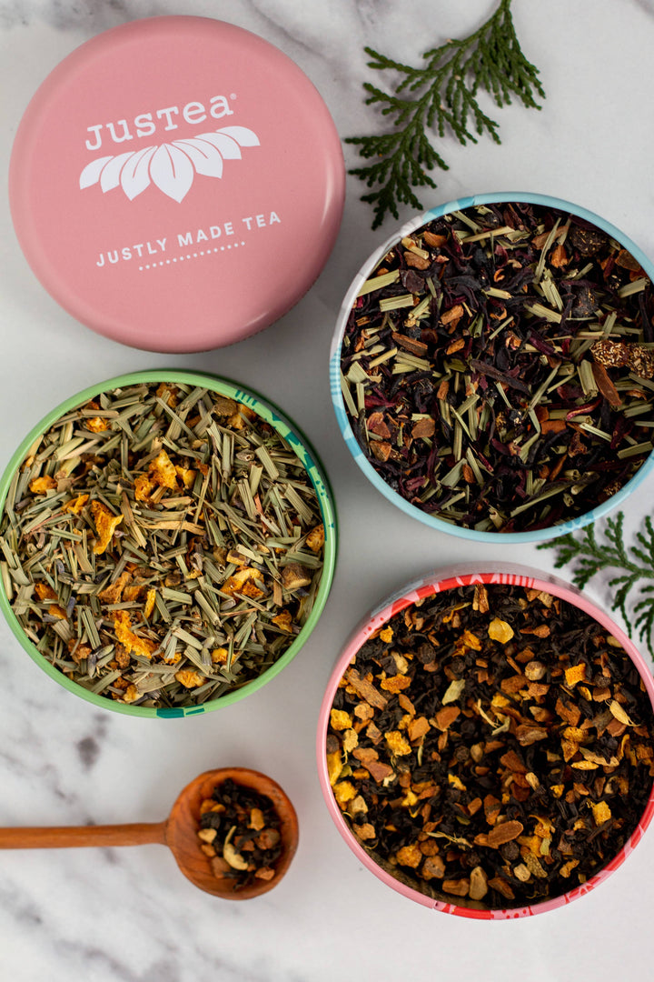 Holiday Loose Leaf Tea Trio Tin & Spoon 3.5oz JusTea