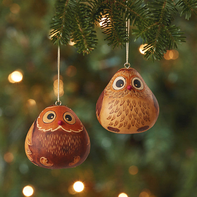 Owl Gourd Ornaments - Set of 2