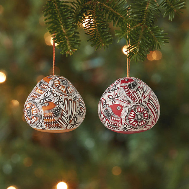 Avian Motif Gourd Ornaments - Set of 2