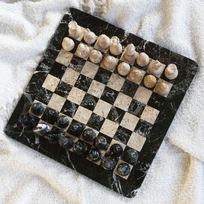 Mountainside Chess Set - Zebra and Coral Stones