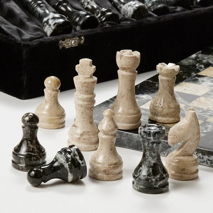 Mountainside Chess Set - Zebra and Coral Stones