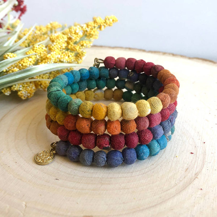Spiral Rainbow Bracelet - Kantha