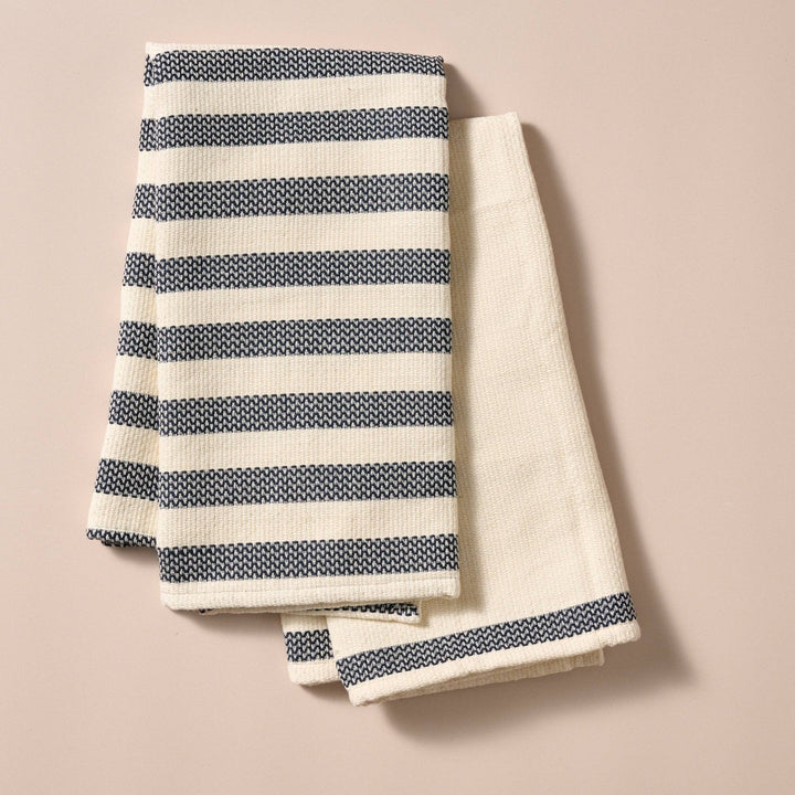 Multi-Striped Cream Black Tea Towel - Set of 2