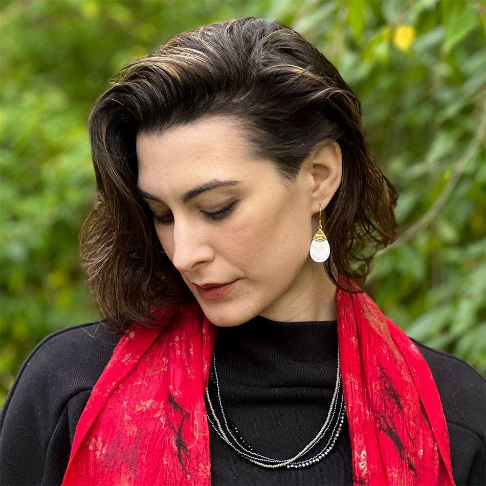 Teardrop Earrings  - Mother of Pearl & Brass