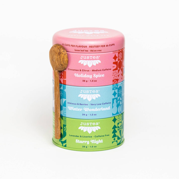Holiday Loose Leaf Tea Trio Tin & Spoon 3.5oz JusTea