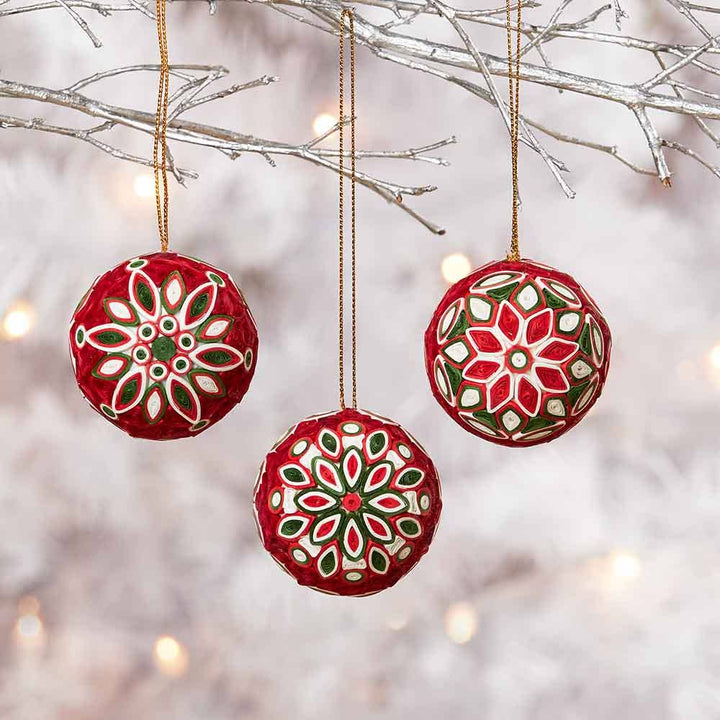 Quilled Christmas Ball Ornaments - Set of 3
