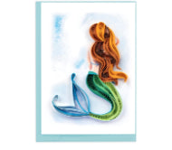 A photo of a mini greeting card made of quilling art from Vietnam. This card features a mermaid on the front.