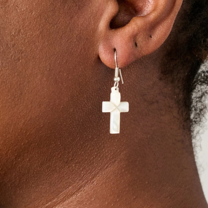 Mother of Pearl Cross Earrings