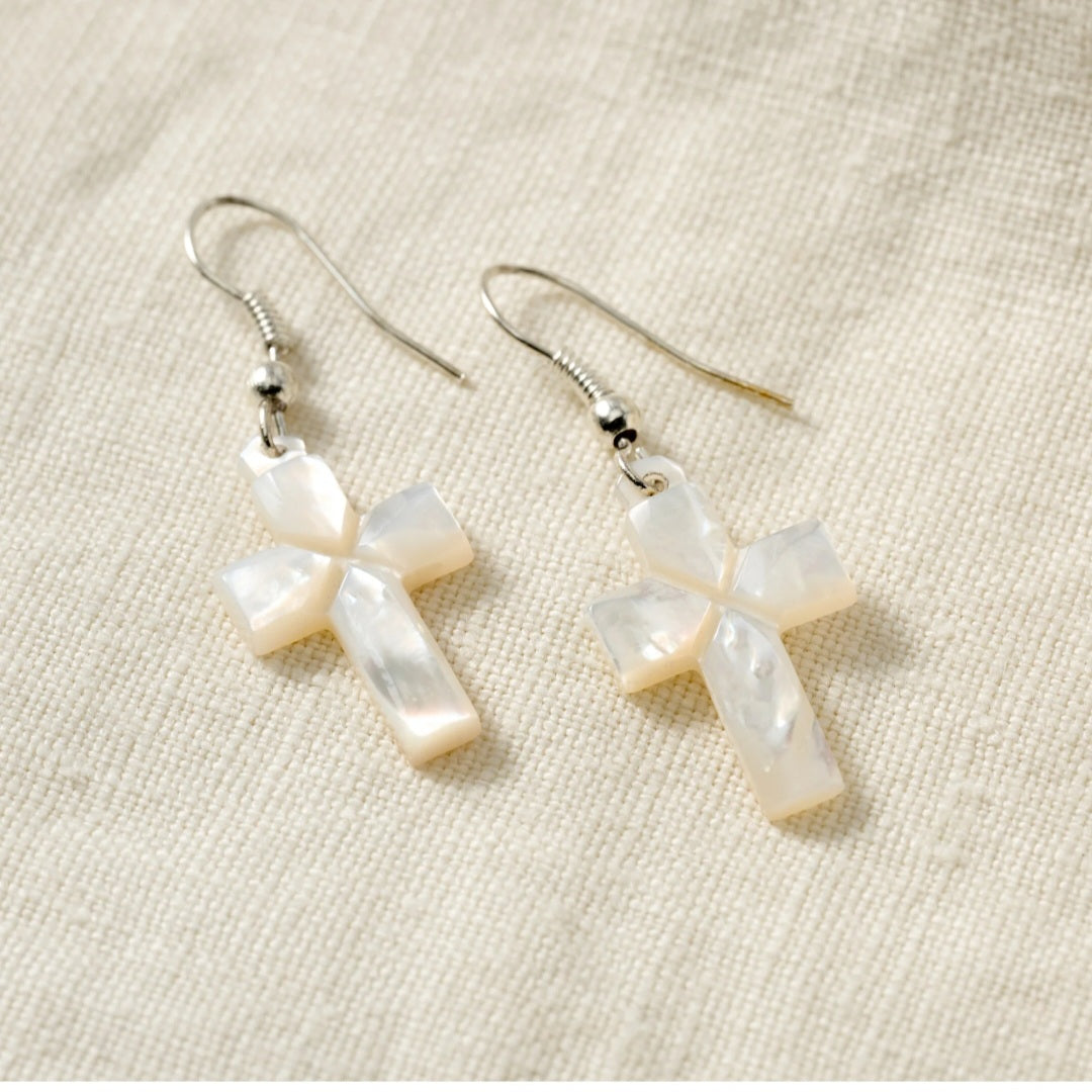 Mother of Pearl Cross Earrings