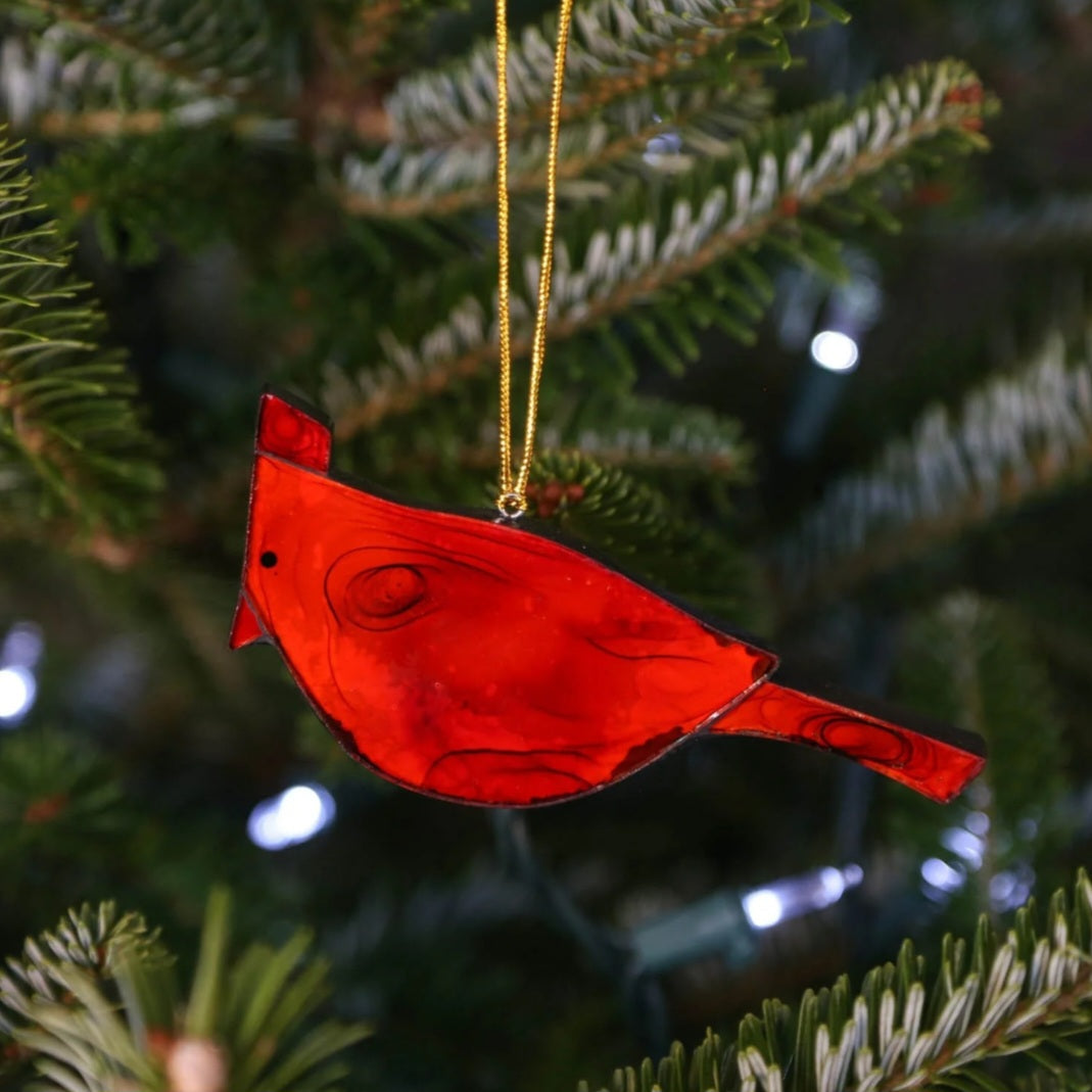 Red Fire Cardinal Glass Ornament