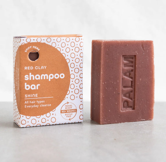 A photo of a Shampoo Bar made with Red Clay to promote Shine, good for all hair types for everyday cleanse from India.