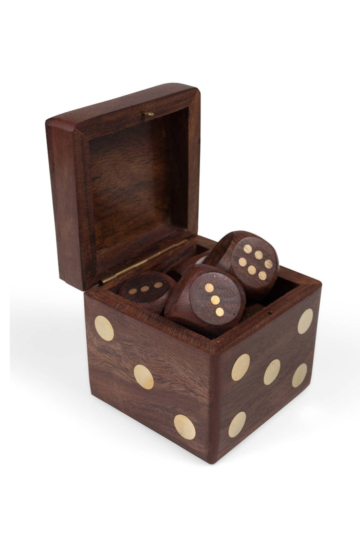 Dice Wood Box with Six Dice