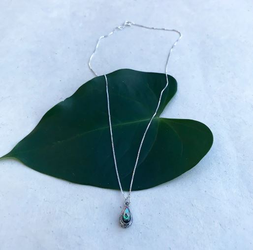 Abalone and Sterling Silver Teardrop Necklace Indonesia