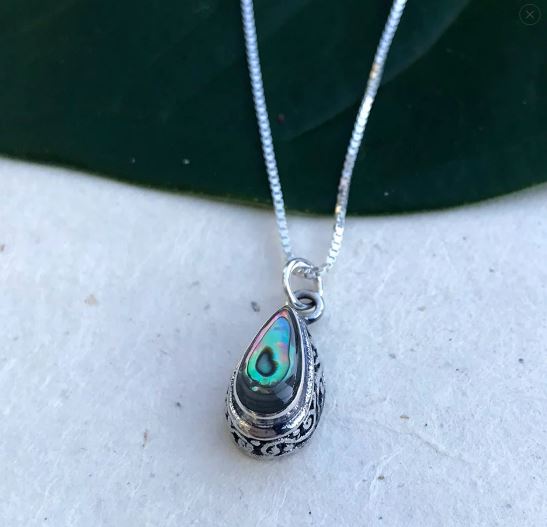 Abalone and Sterling Silver Teardrop Necklace Indonesia