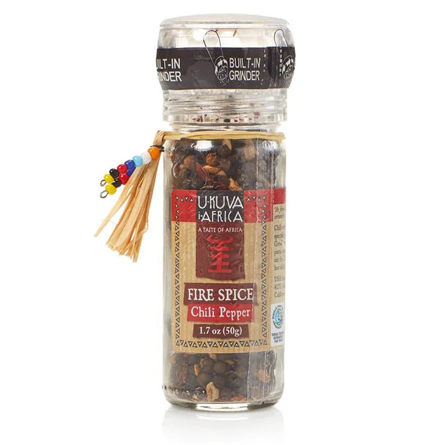 A photo of a spice grinder from Ukava 'A taste of Africa' This spice grinder is the Fire Spice Chili Pepper. 