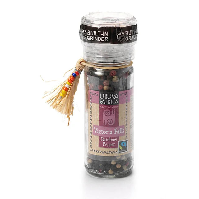 A photo of a spice grinder from Ukava 'A taste of Africa' This spice grinder is the Victoria Falls Rainbow Pepper.