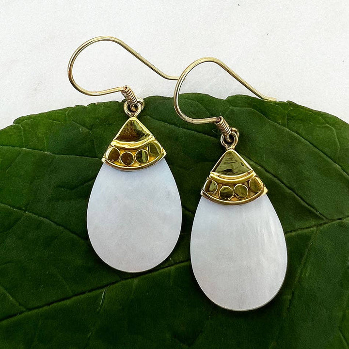 Teardrop Earrings  - Mother of Pearl & Brass