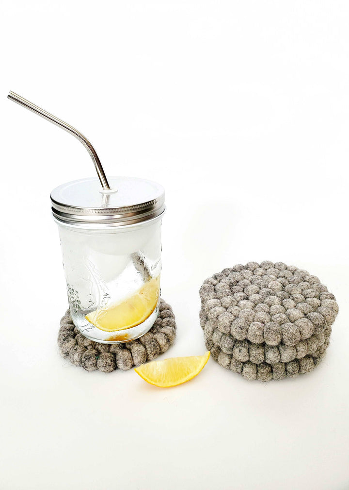 Heather Grey Handmade Felt Pom-Pom Coasters