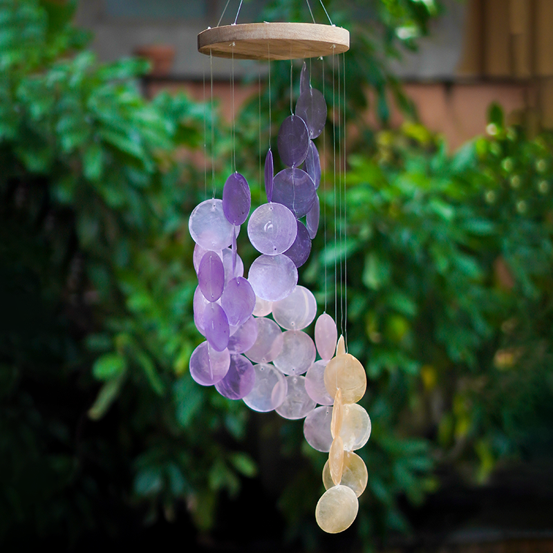 Capiz Chime Spiral Wood Top Sunrise