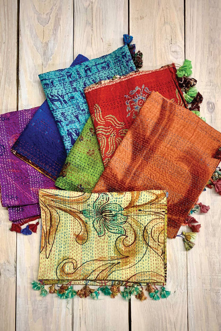 Kantha Silk Sari Scarves Assorted
