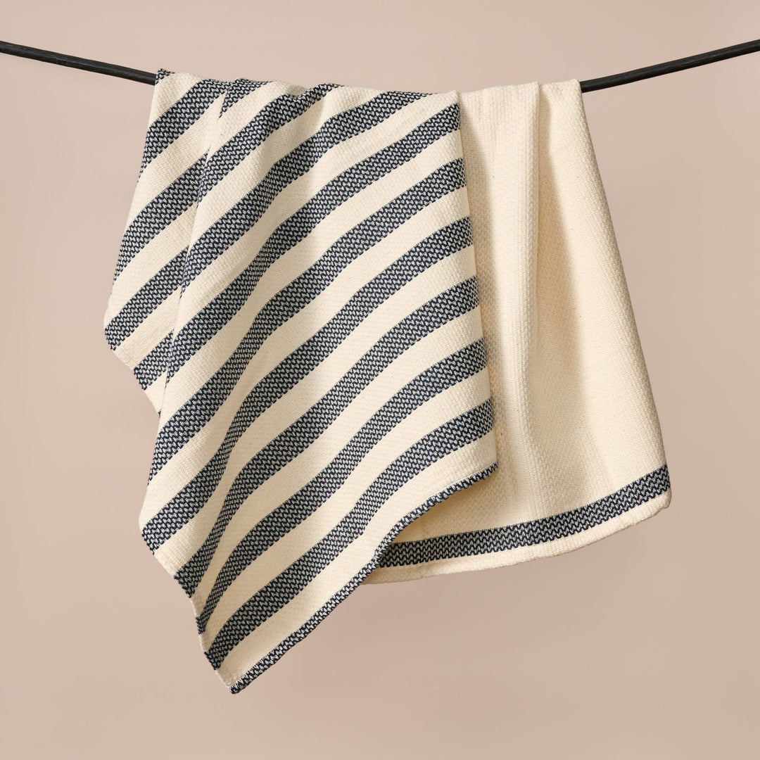 Multi-Striped Cream Black Tea Towel - Set of 2