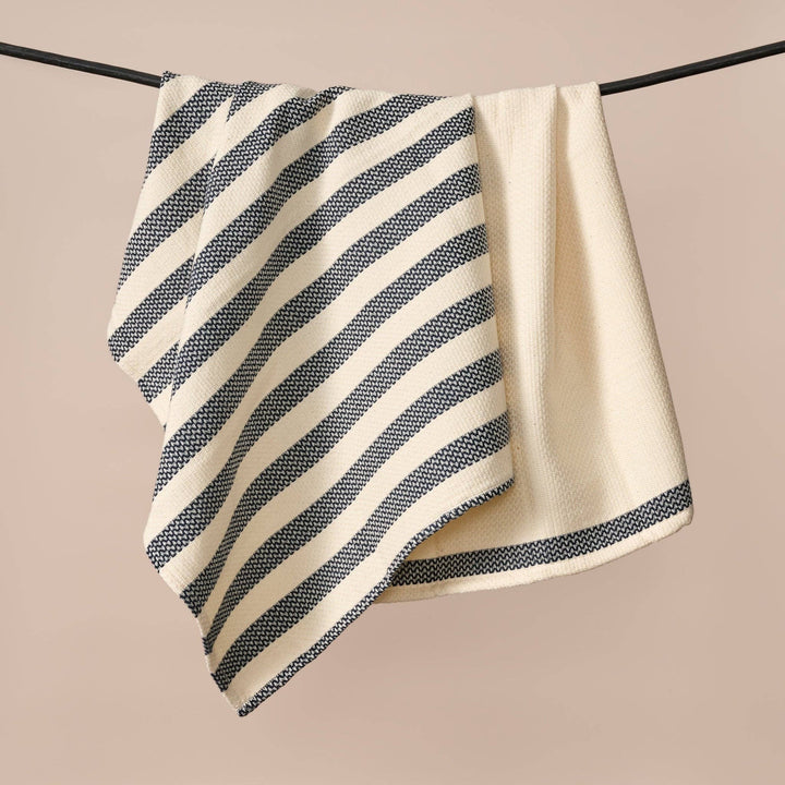 Multi-Striped Cream Black Tea Towel - Set of 2