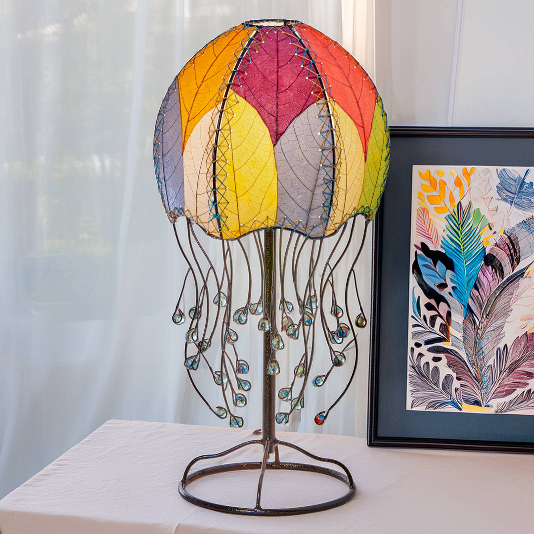 Jellyfish Table Lamp Multi Color, Shade Made of Cocoa Leaves