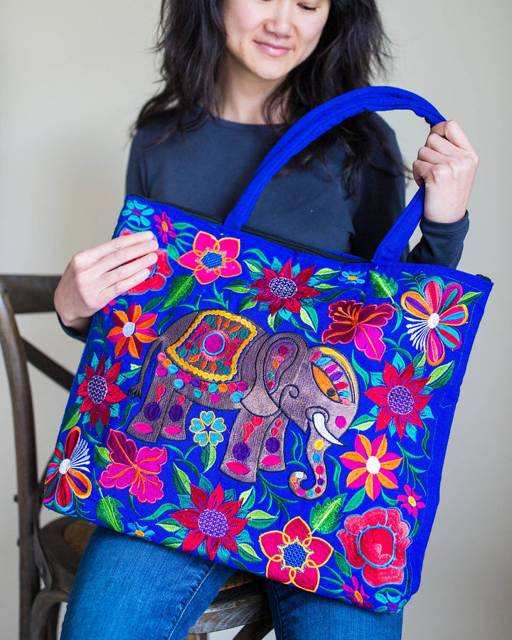 Elephant Embroidered Tote Bag