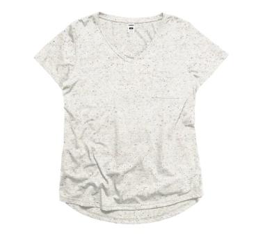 Ladies Drop Hem V-Neck Pocket Eco Cotton Tee - Funfetti