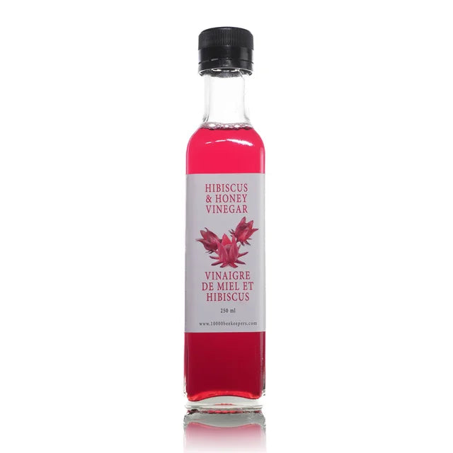 A photo of a bottle of Hibiscus and Honey Vinegar.