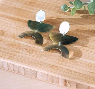 Mother of Pearl Iridescent Grey Long Geometric Earrings