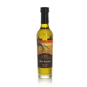 A photo of a bottle of Cape Treasures Oak Smoked Olive oil. 