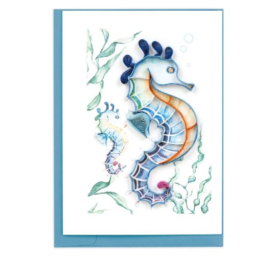 Colorful Seahorse Quilled Gift Enclosure Mini Card