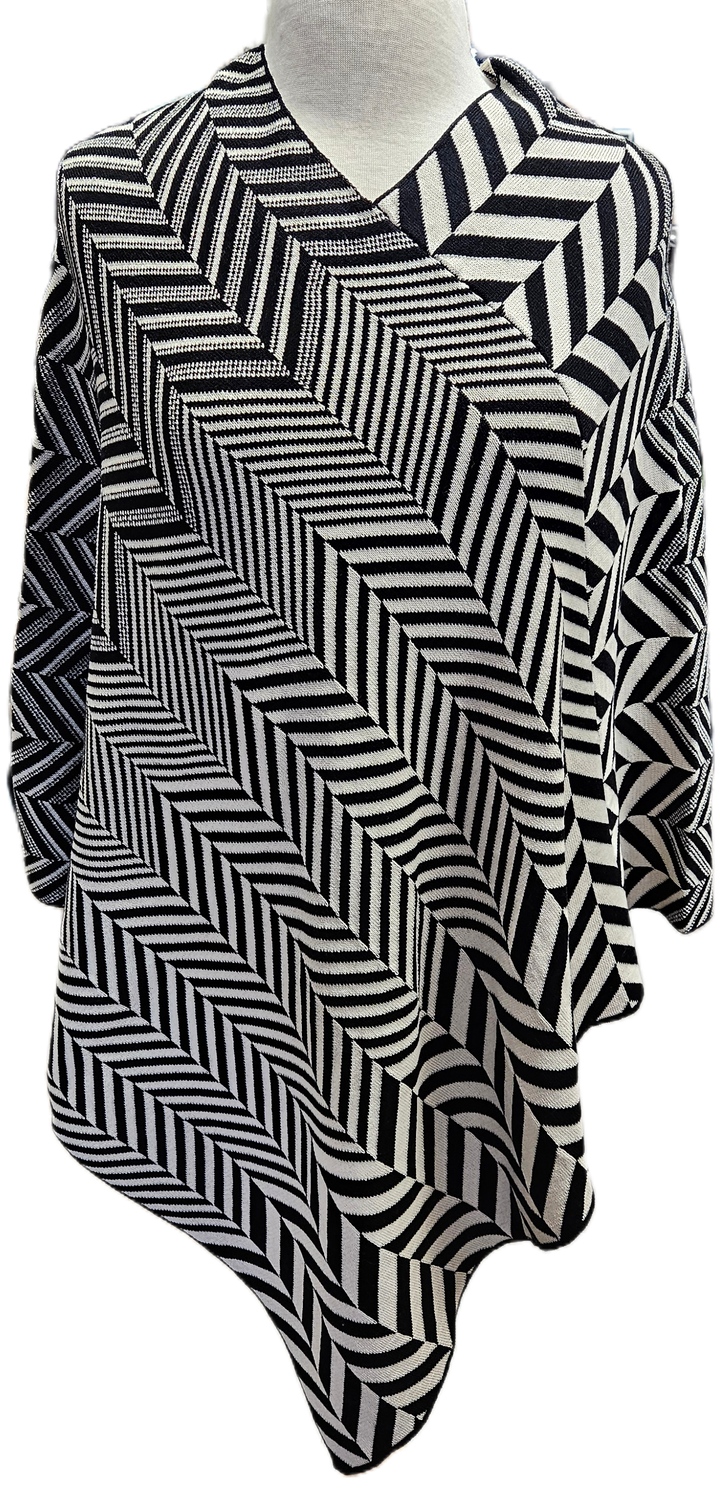 Chevron Pima Cotton Poncho Black/Alabaster