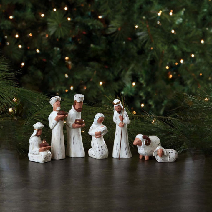 Whitewashed Albizia Nativity 7 pc set