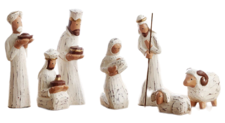 Whitewashed Albizia Nativity 7 pc set