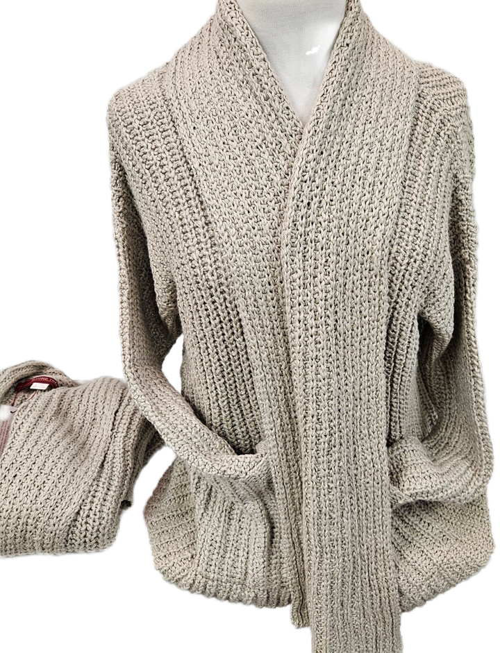 Plush Frise Pima Cotton Cardigan Pebble