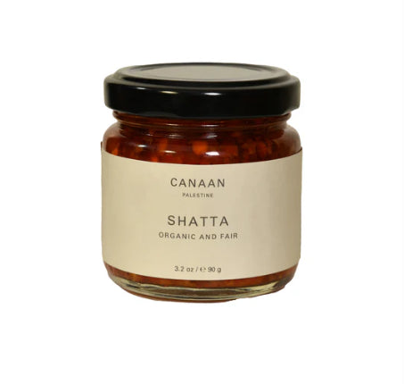 A photo of a jar of Shatta from Canaan Palestine. 
