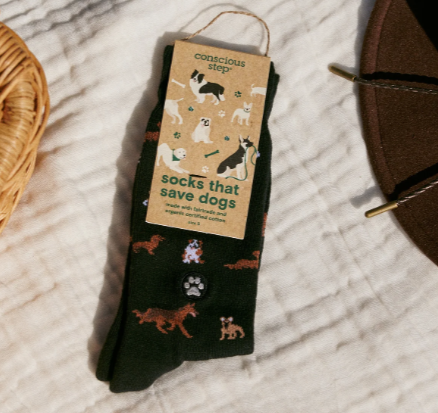 Socks that Save Dogs Conscious Step - Black w/multi dogs