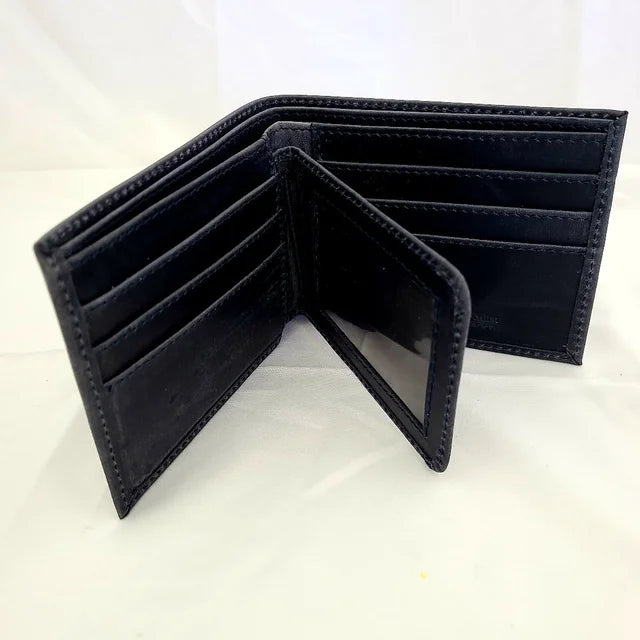 A photo of a black wallet made of ethical leather in Nicaragua. 