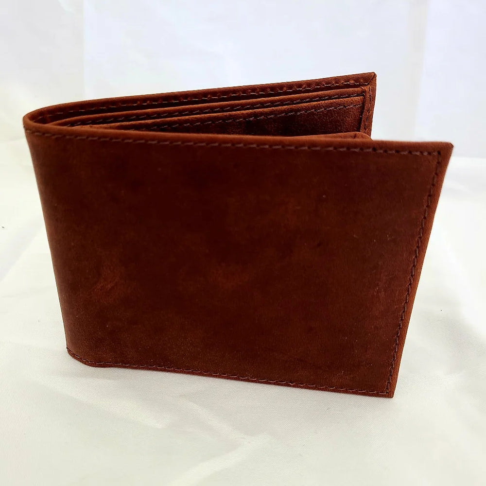 A photo of a brown wallet made of ethical leather in Nicaragua. 
