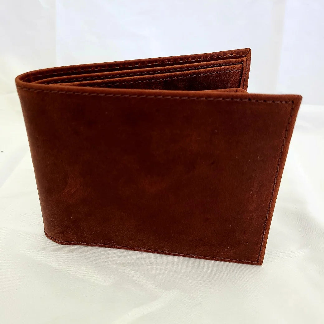 A photo of a brown wallet made of ethical leather in Nicaragua. 